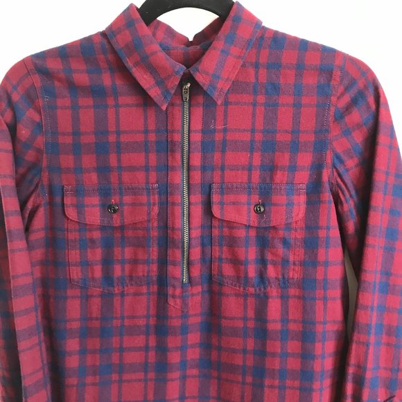 NWT Madewell Flannel Zip-Front Popover Shirt Red - Picture 6 of 8